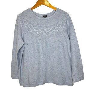 Talbots Nordic Cable Knit Speckled Crew Neck Sweater Blue 2XP